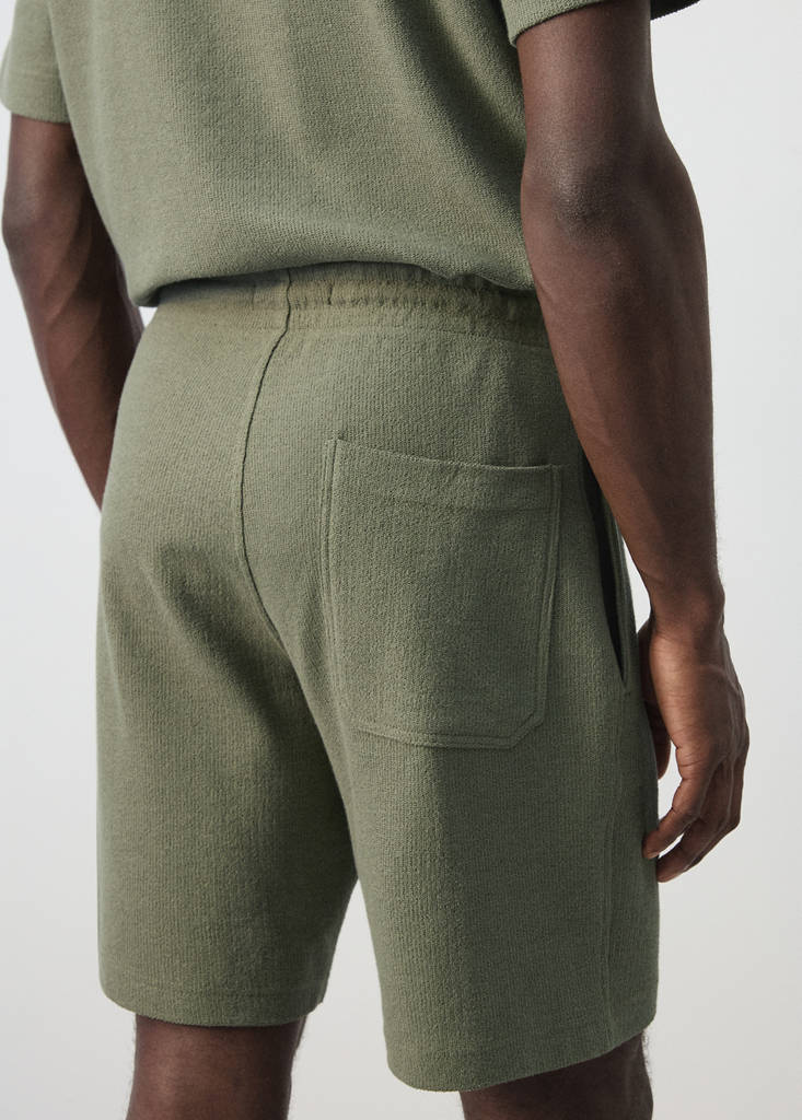Textured cotton bermuda shorts with drawstring — Forest Green