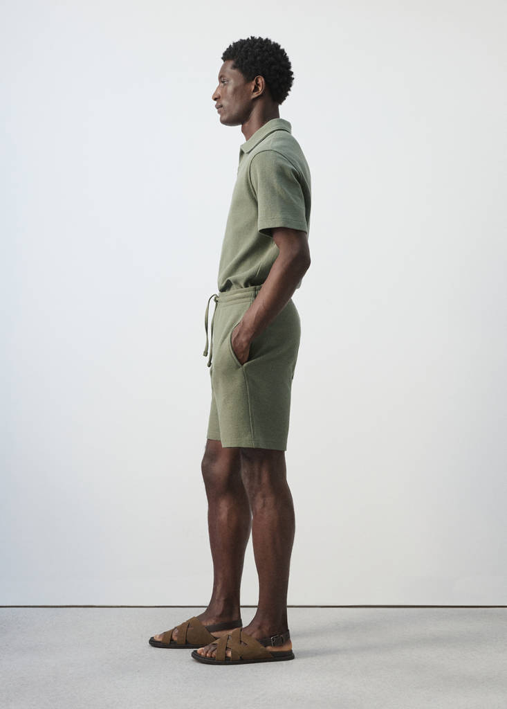 Textured cotton bermuda shorts with drawstring — Forest Green