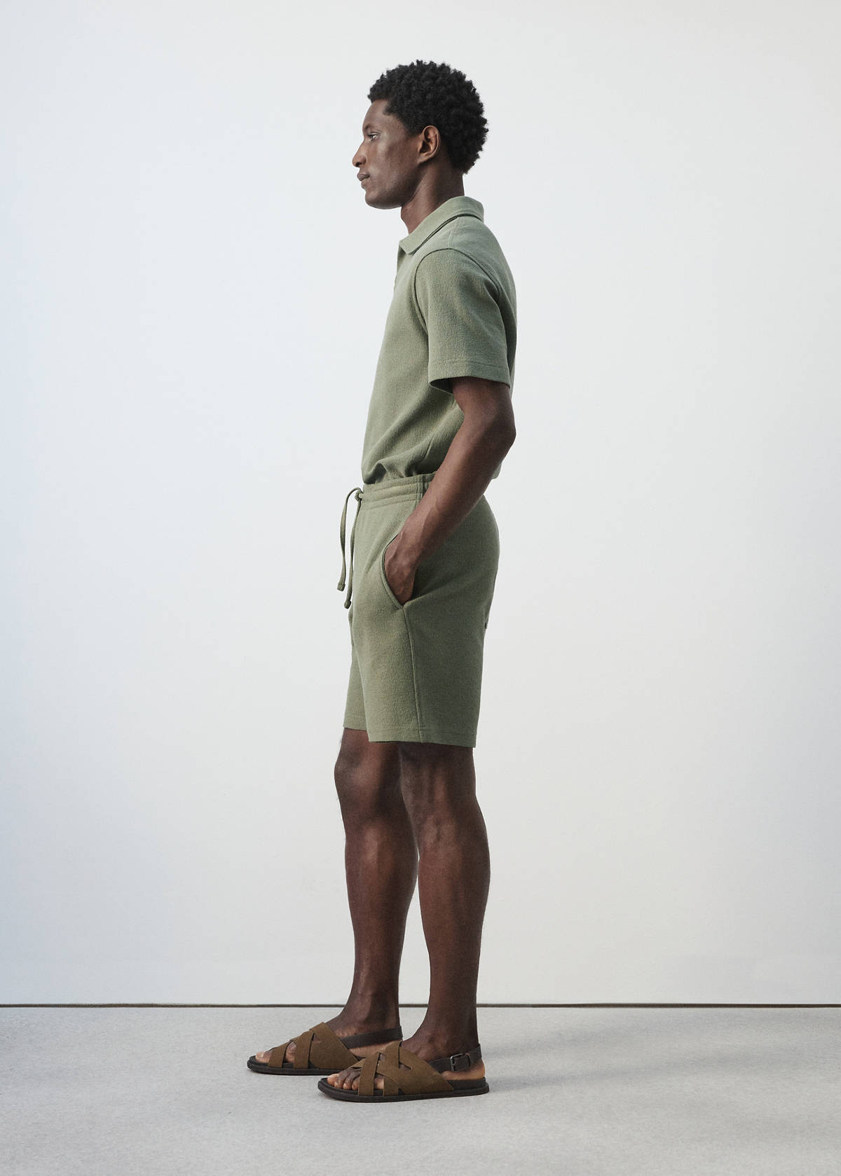 Textured cotton bermuda shorts with drawstring — Forest Green