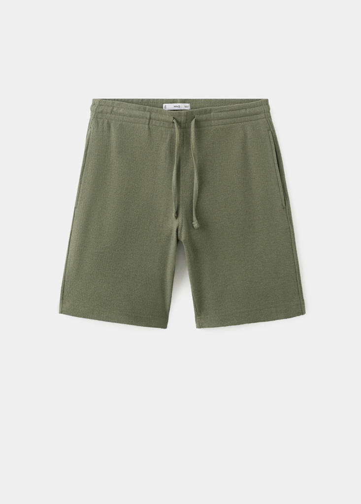 Textured cotton bermuda shorts with drawstring — Forest Green