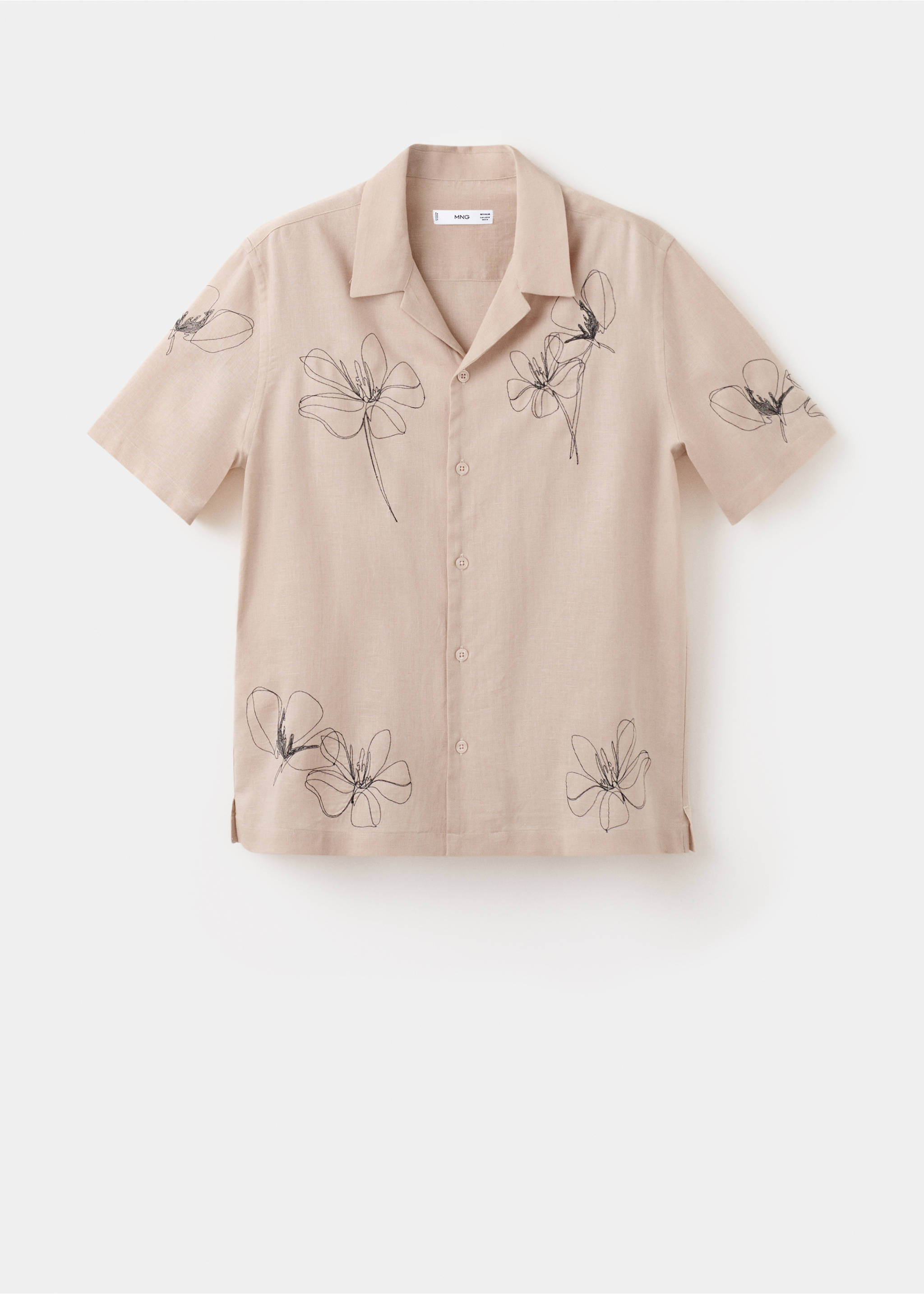 Embroidered detail regular fit shirt - Article without model, Beige. Ref: 27087897-00.