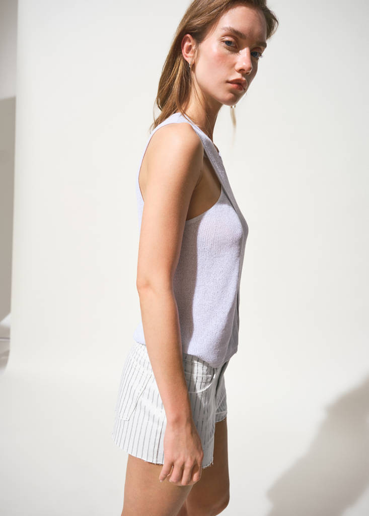 Striped denim shorts — White