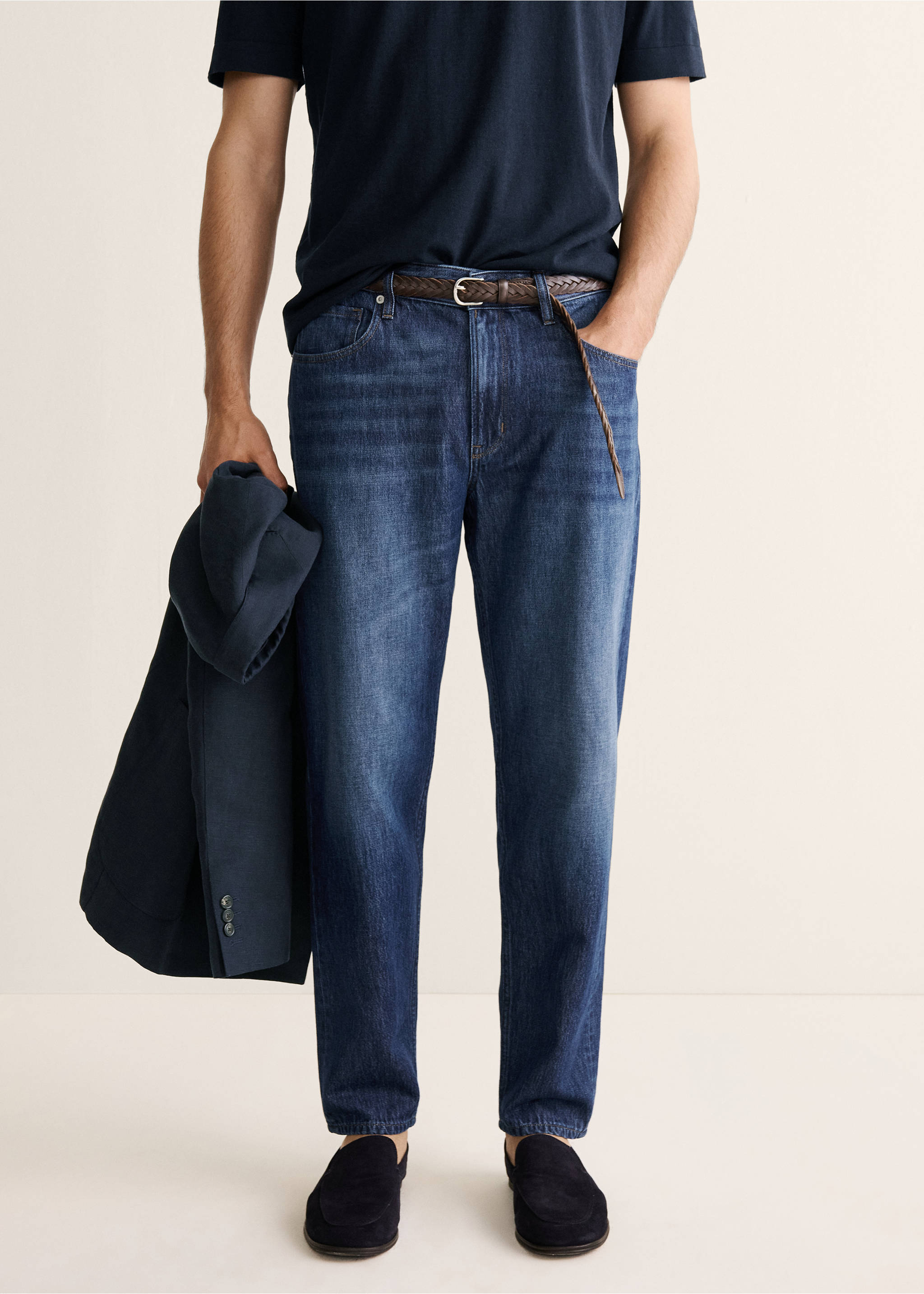 جينز 100% قطن بقصة منتظمة - رؤية وسط, أزرق غامق. Ref: 27087901-00.