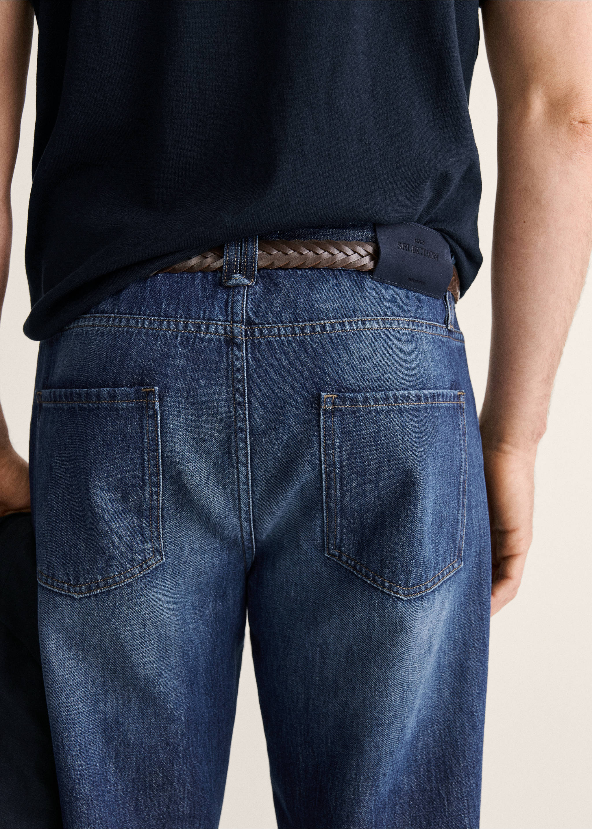 جينز 100% قطن بقصة منتظمة - تفاصيل المنتج 6, أزرق غامق. Ref: 27087901-00.