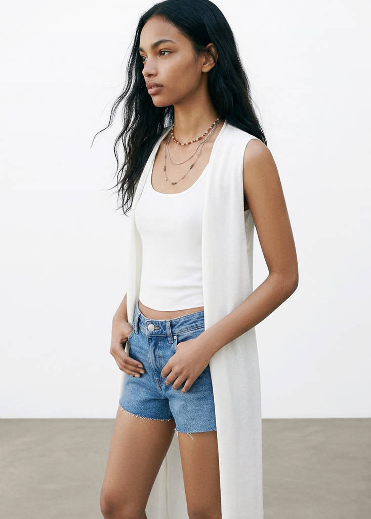 Knit long cardigan — Ecru