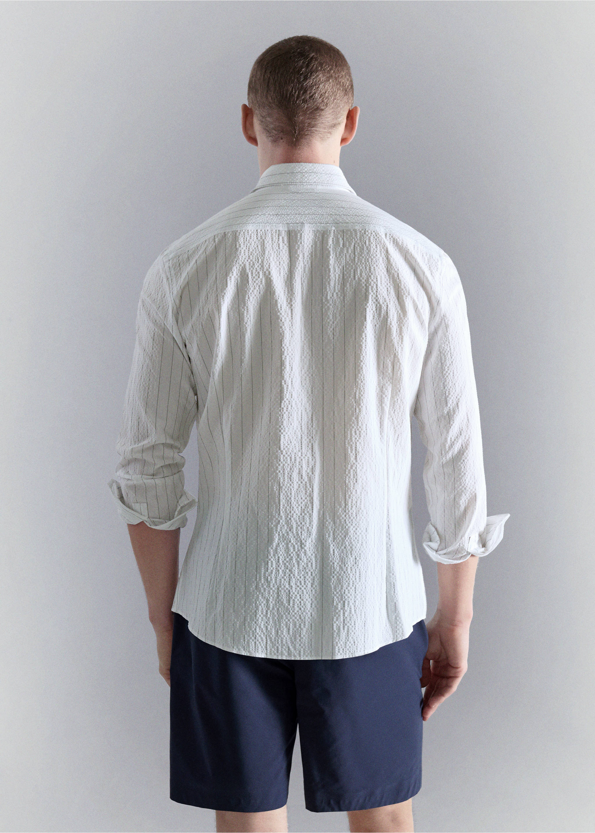 Camisa ratlla diplomàtica efecte arrugat - Revers de l'article, Blanc. Ref: 27087910-00.