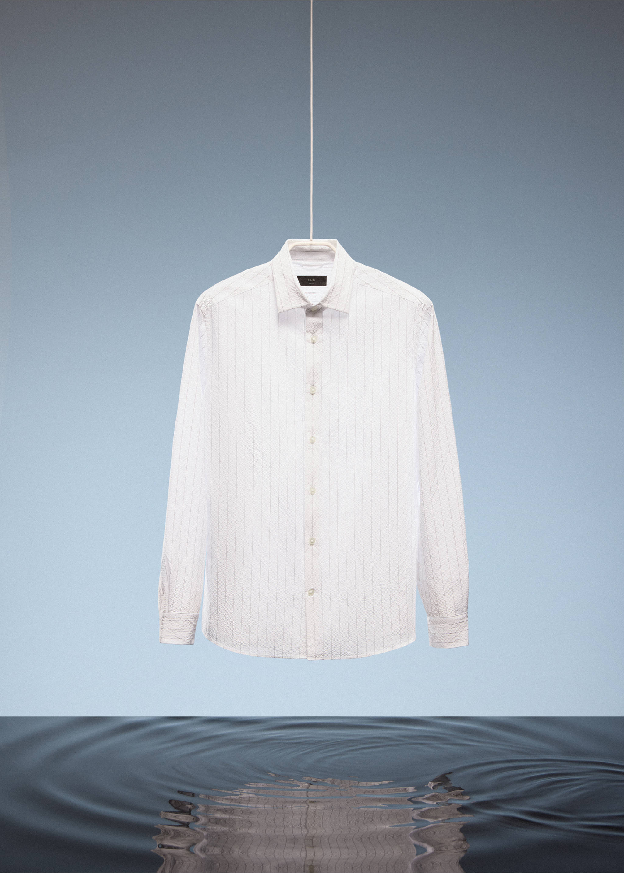 Creased-effect pinstripe shirt - Details of the article 9, White. Ref: 27087910-00.