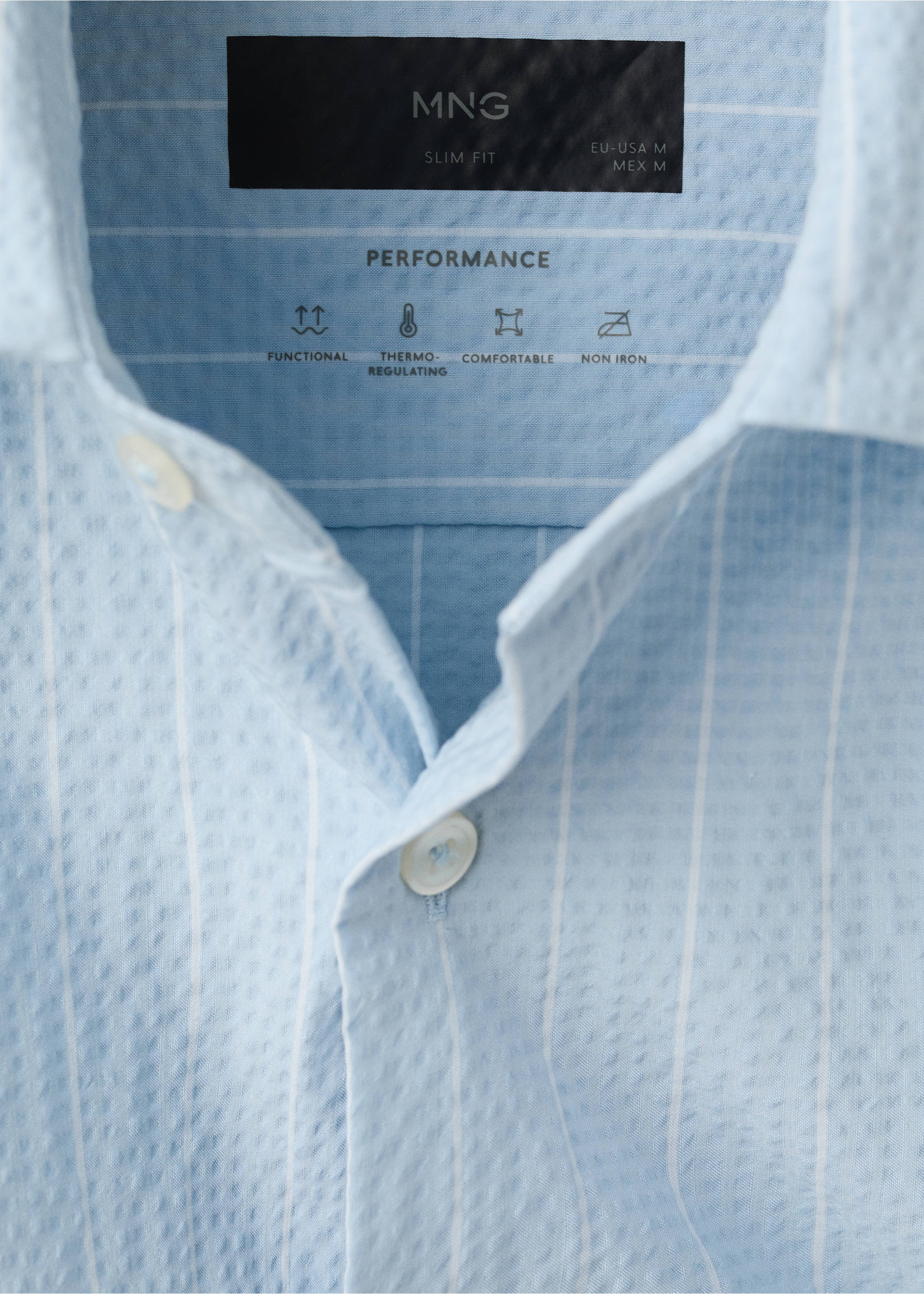 Camisa ratlla diplomàtica efecte arrugat - Detall de l'article 8, Blau cel. Ref: 27087910-00.