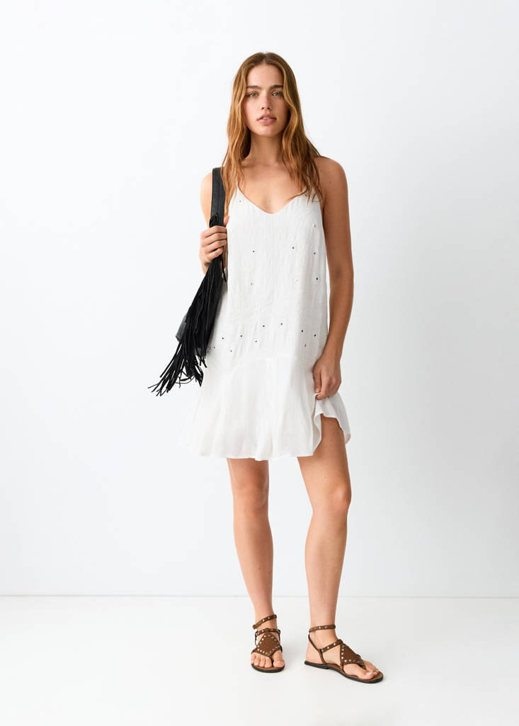 Short dress with bead detail — Off White