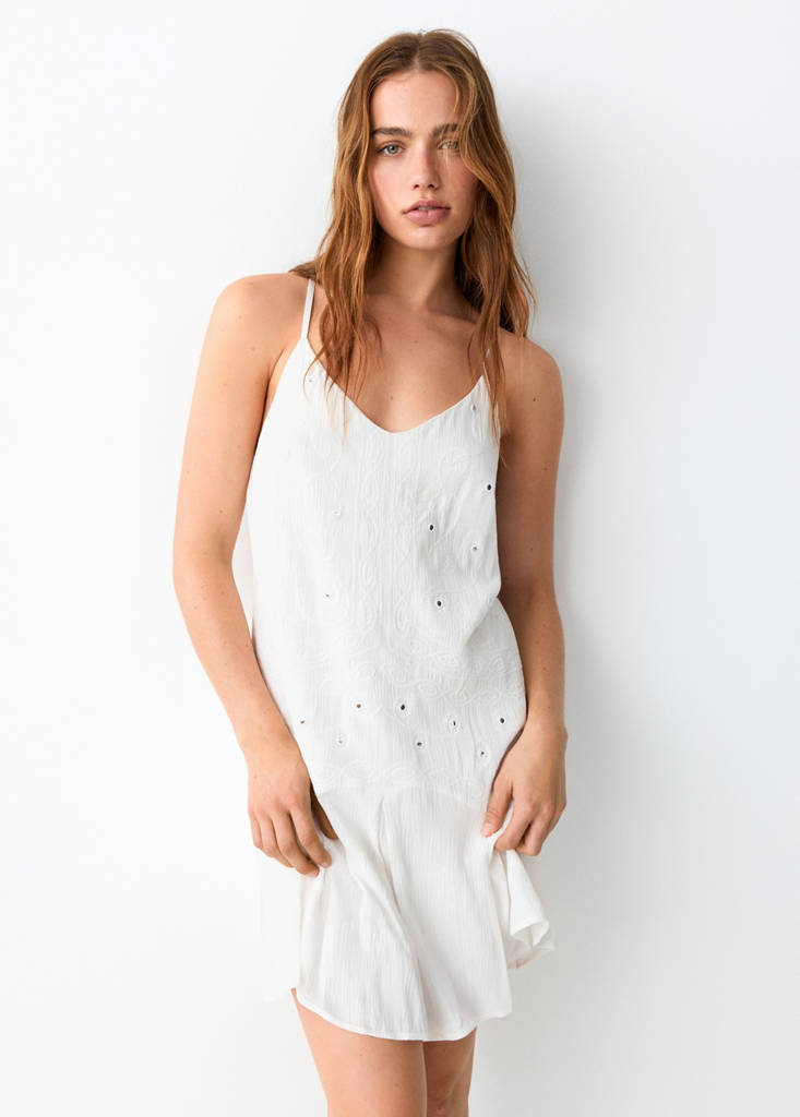 Short dress with bead detail — Off White
