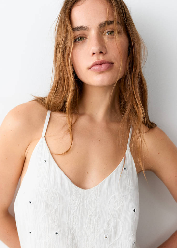 Short dress with bead detail — Off White