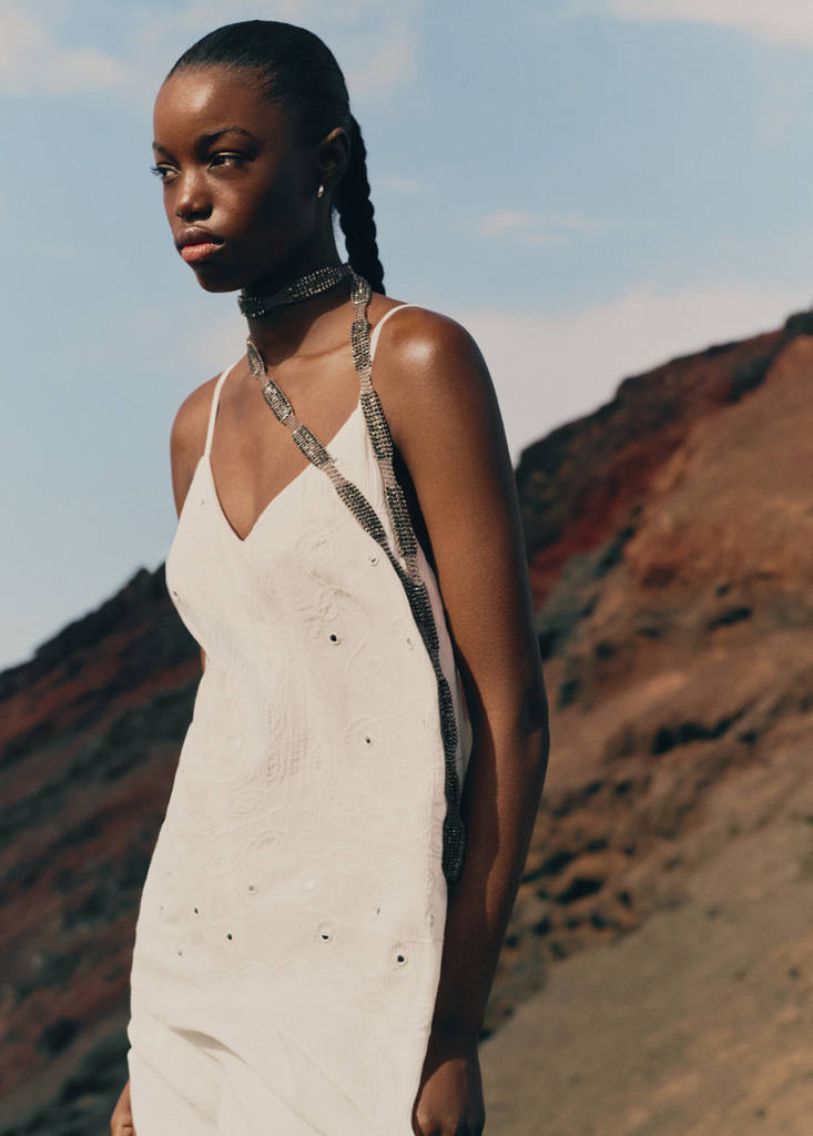 Short dress with bead detail — Off White