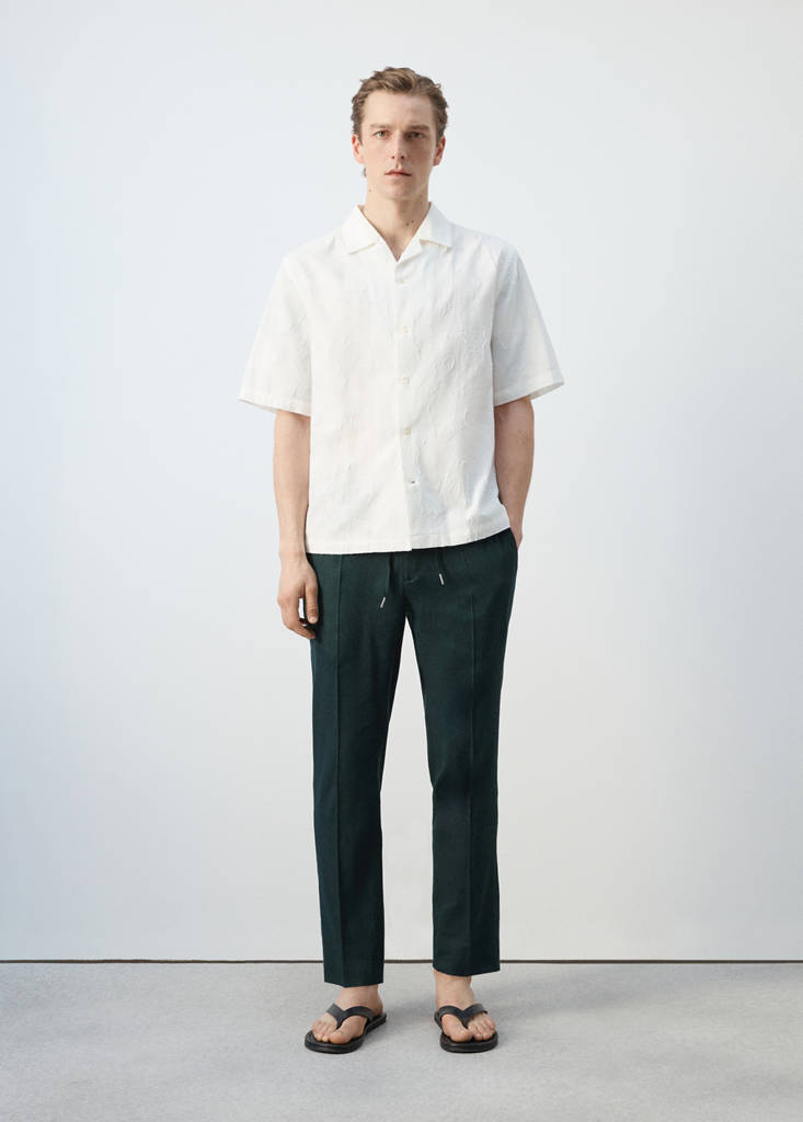 Regular-fit cotton bowling collar shirt — Off White