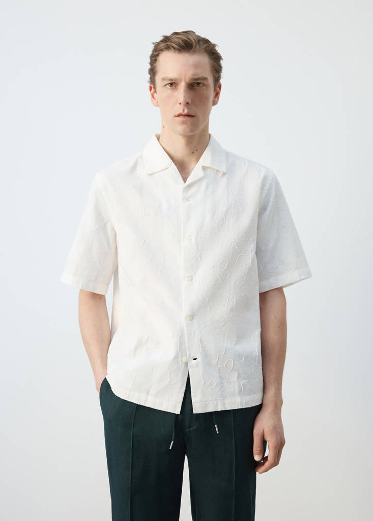 Regular-fit cotton bowling collar shirt — Off White