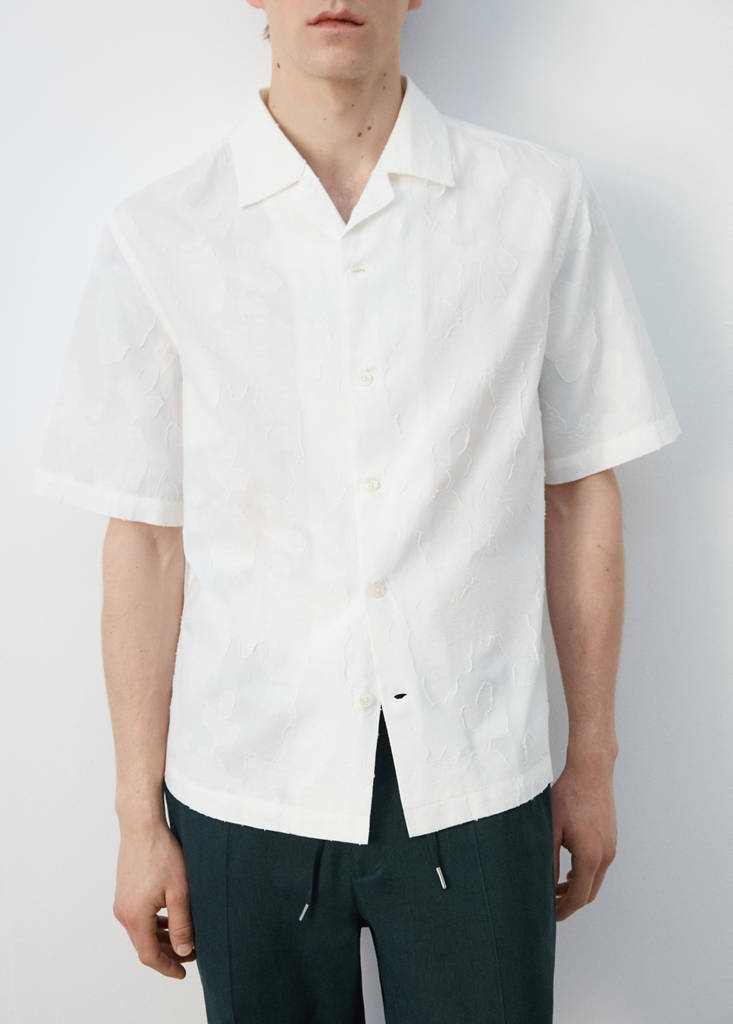 Regular-fit cotton bowling collar shirt — Off White