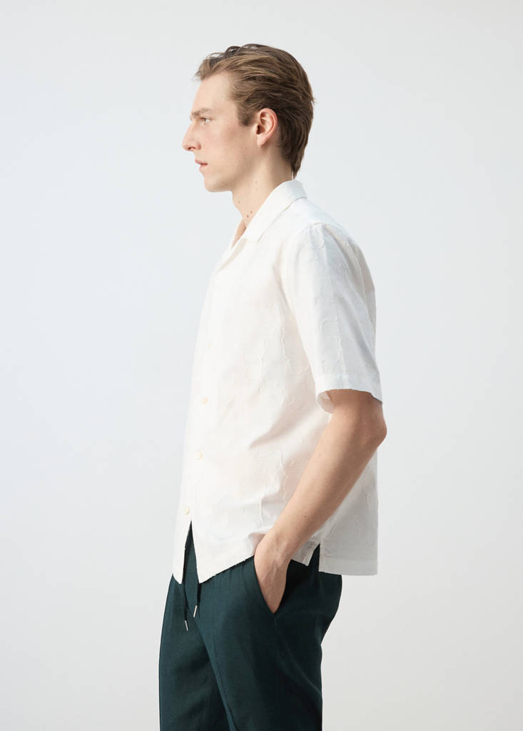 Regular-fit cotton bowling collar shirt — Off White