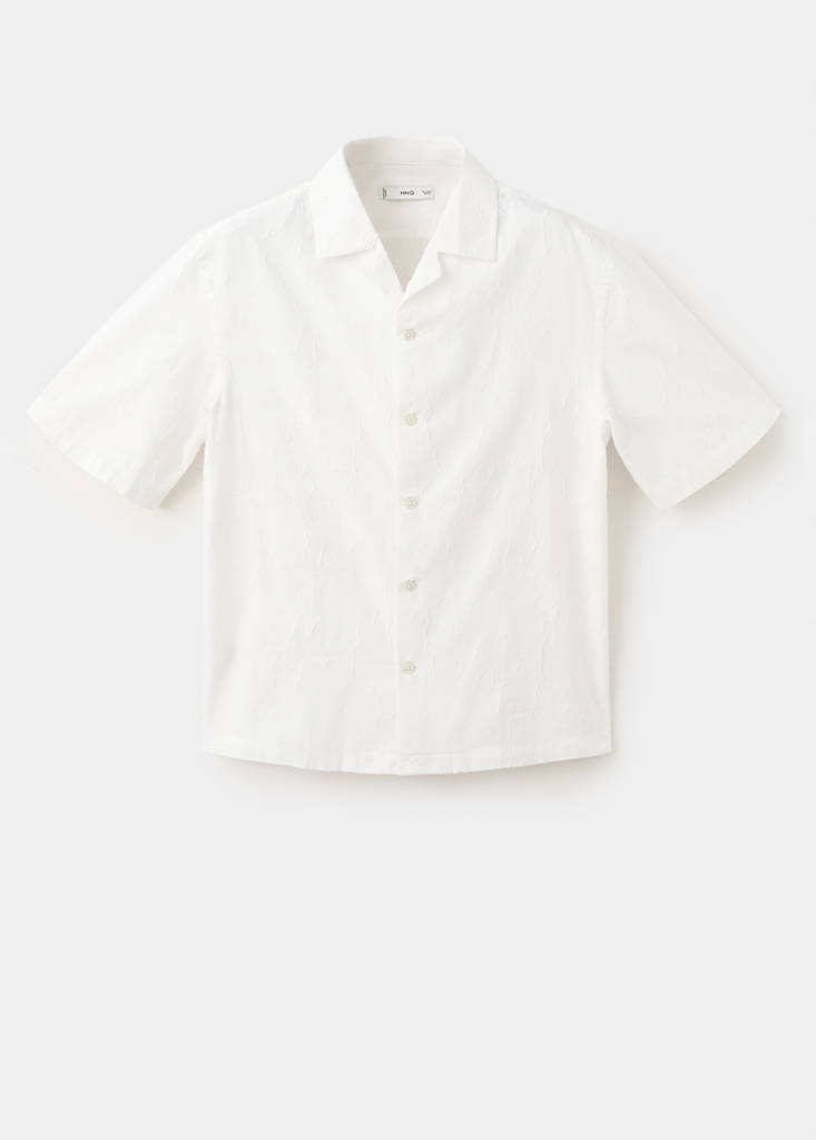 Regular-fit cotton bowling collar shirt — Off White