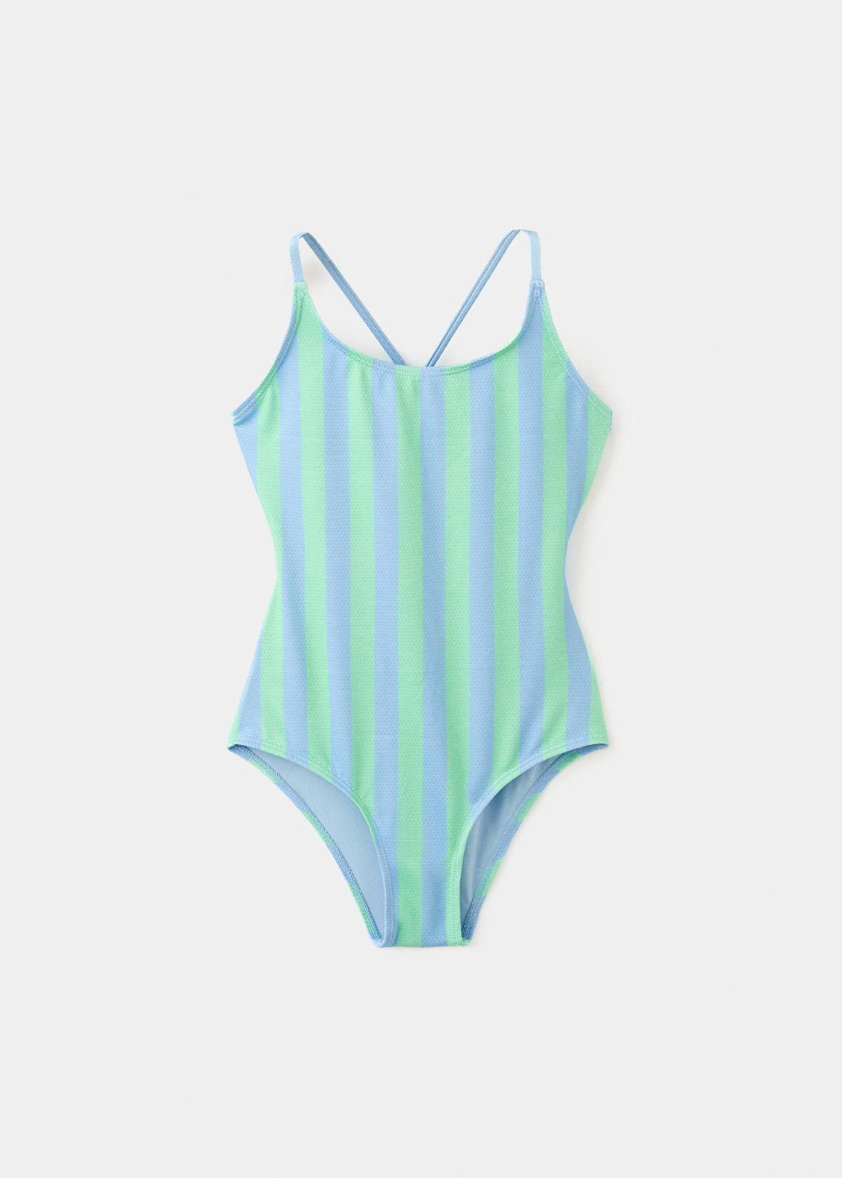 Two-tone striped swimming costume — Blue
