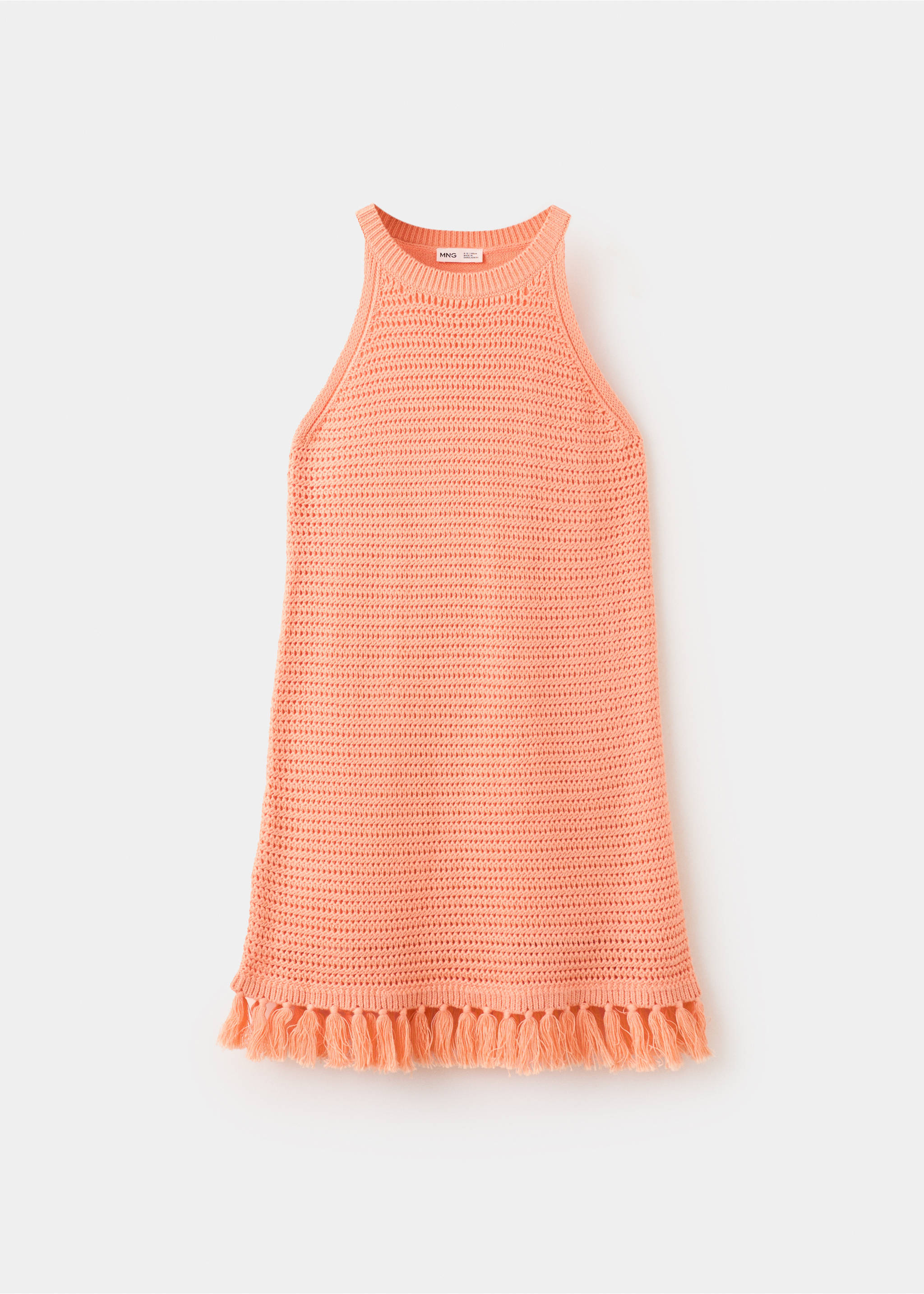Openwork knit dress with fringes - Article without model, Pastel Orange. Ref: 27087924-00.