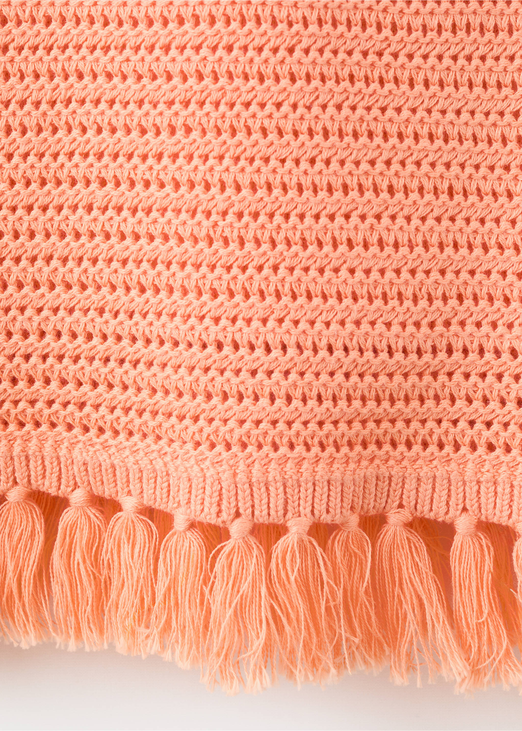 Openwork knit dress with fringes - Details of the article 0, Pastel Orange. Ref: 27087924-00.