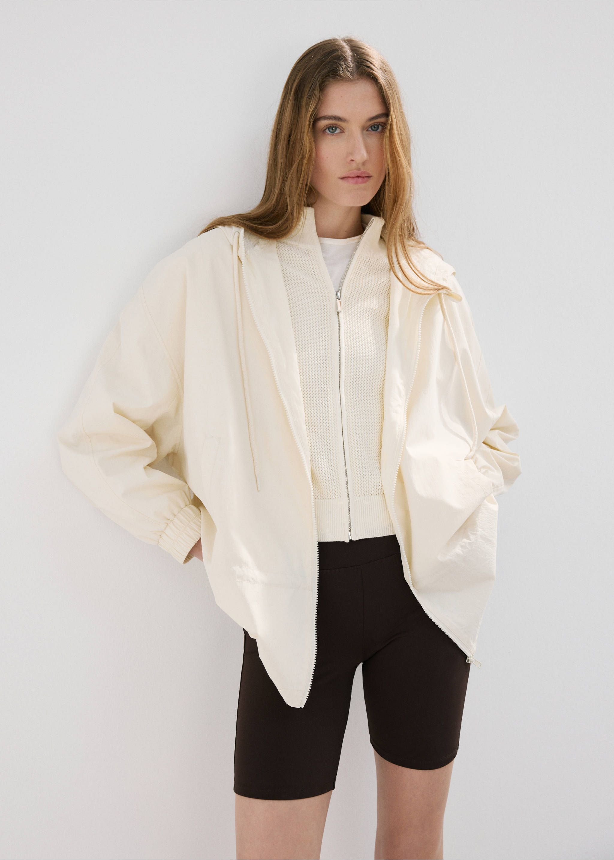 Oversized hooded parka - Medium plane, Ecru. Ref: 27087929-00.