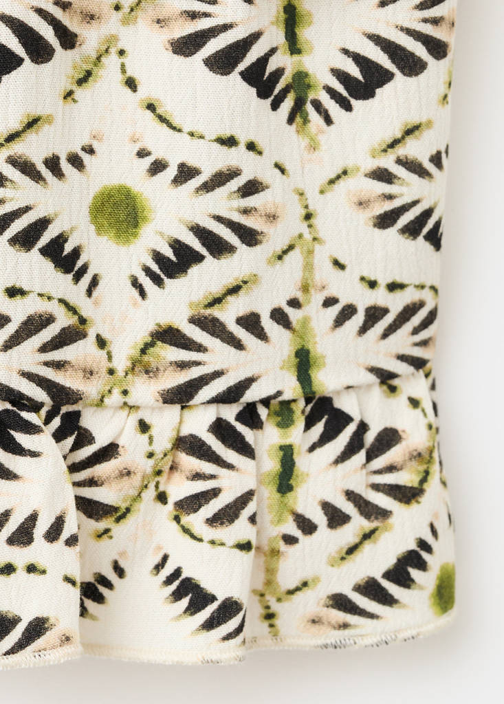 Printed top with bow — Ecru