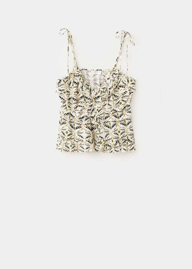 Printed top with bow — Ecru
