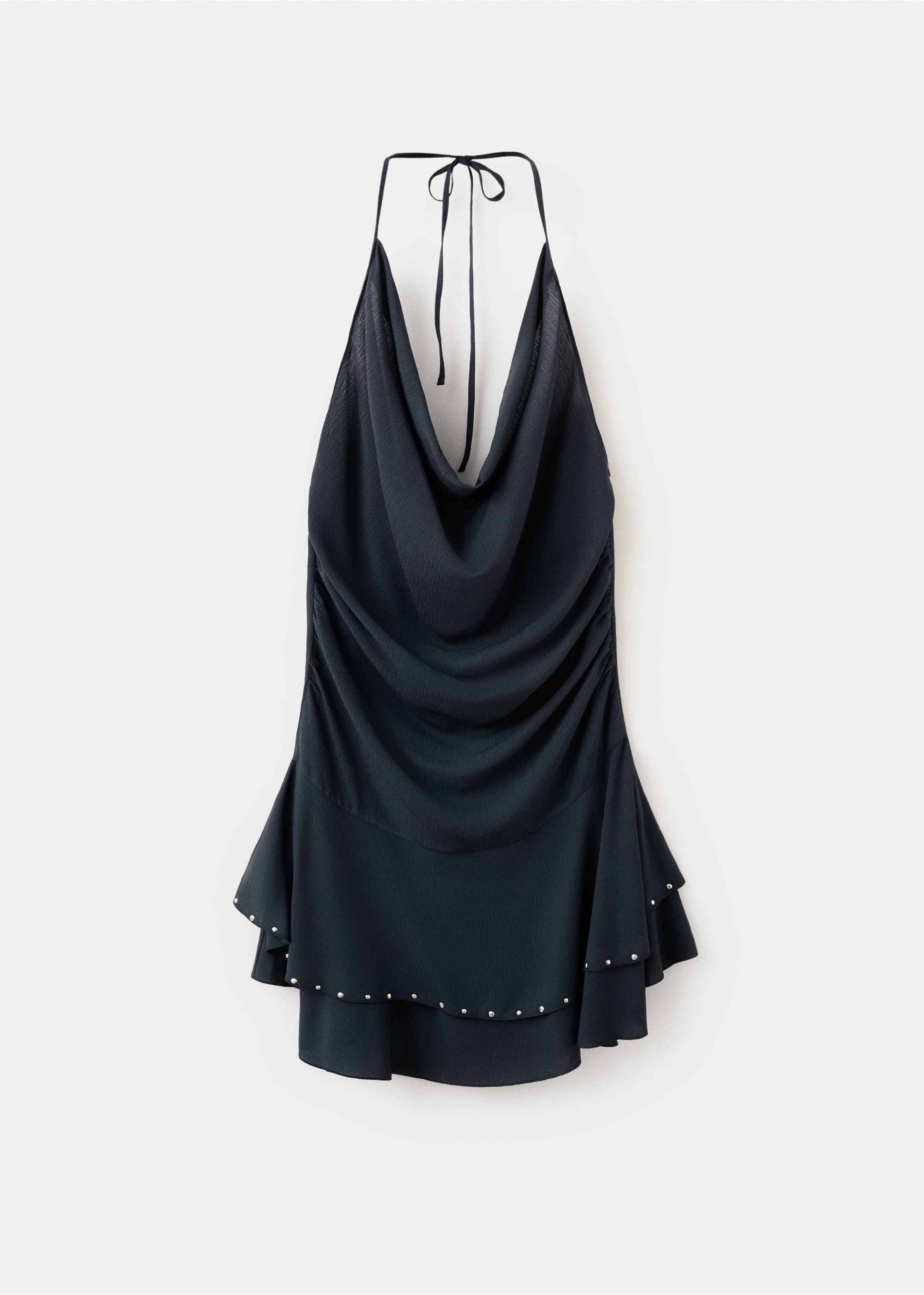 فستان قصير بياقة درابية - منتج دون نموذج, فحمي. Ref: 27087937-00.