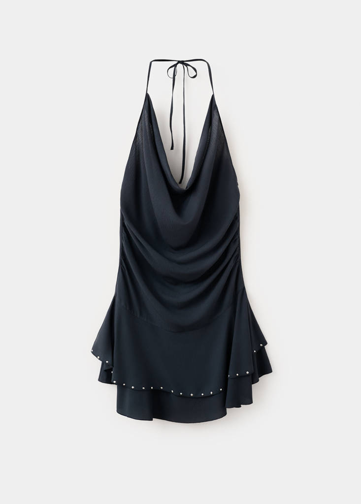 Short dress with draped collar — Charcoal