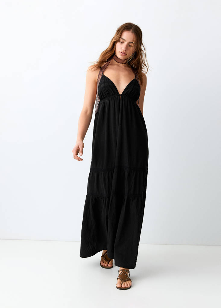 Long dress with embroidered details — Black
