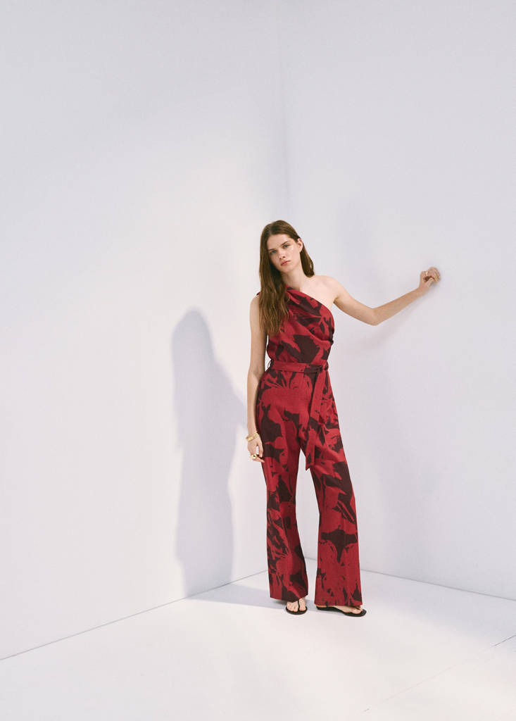 Printed asymmetrical jumpsuit — Red