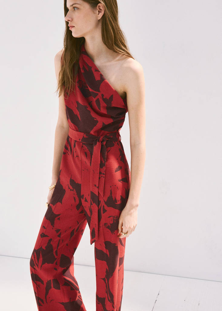 Printed asymmetrical jumpsuit — Red