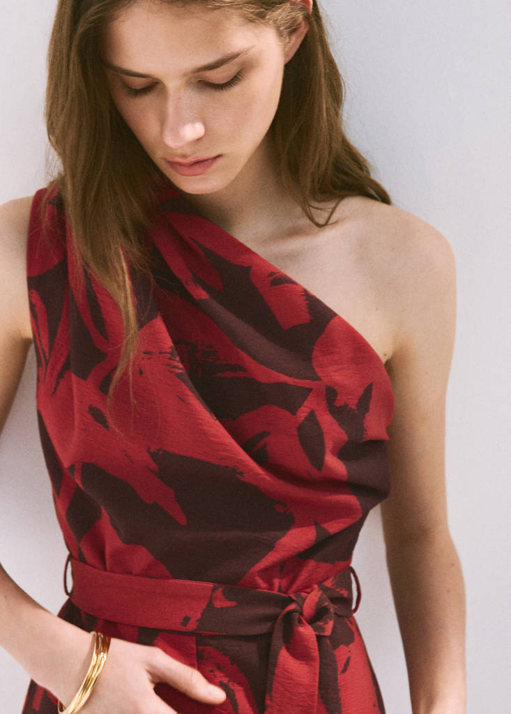 Printed asymmetrical jumpsuit — Red