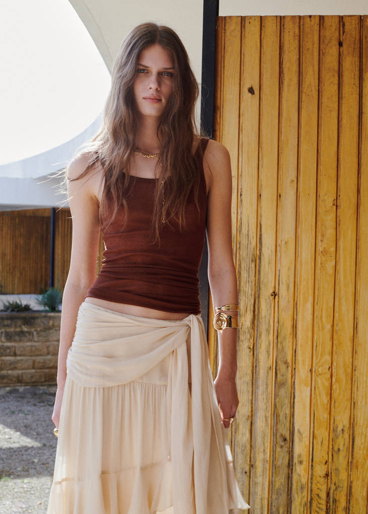Ruffle tie skirt — Ecru