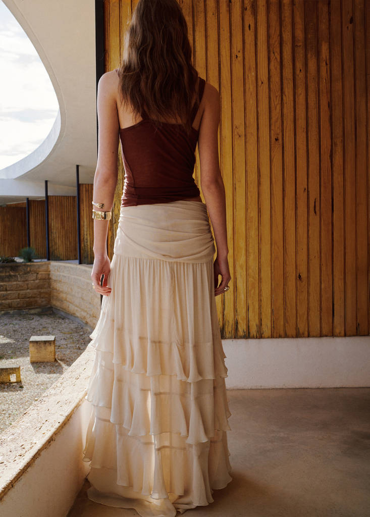 Ruffle tie skirt — Ecru
