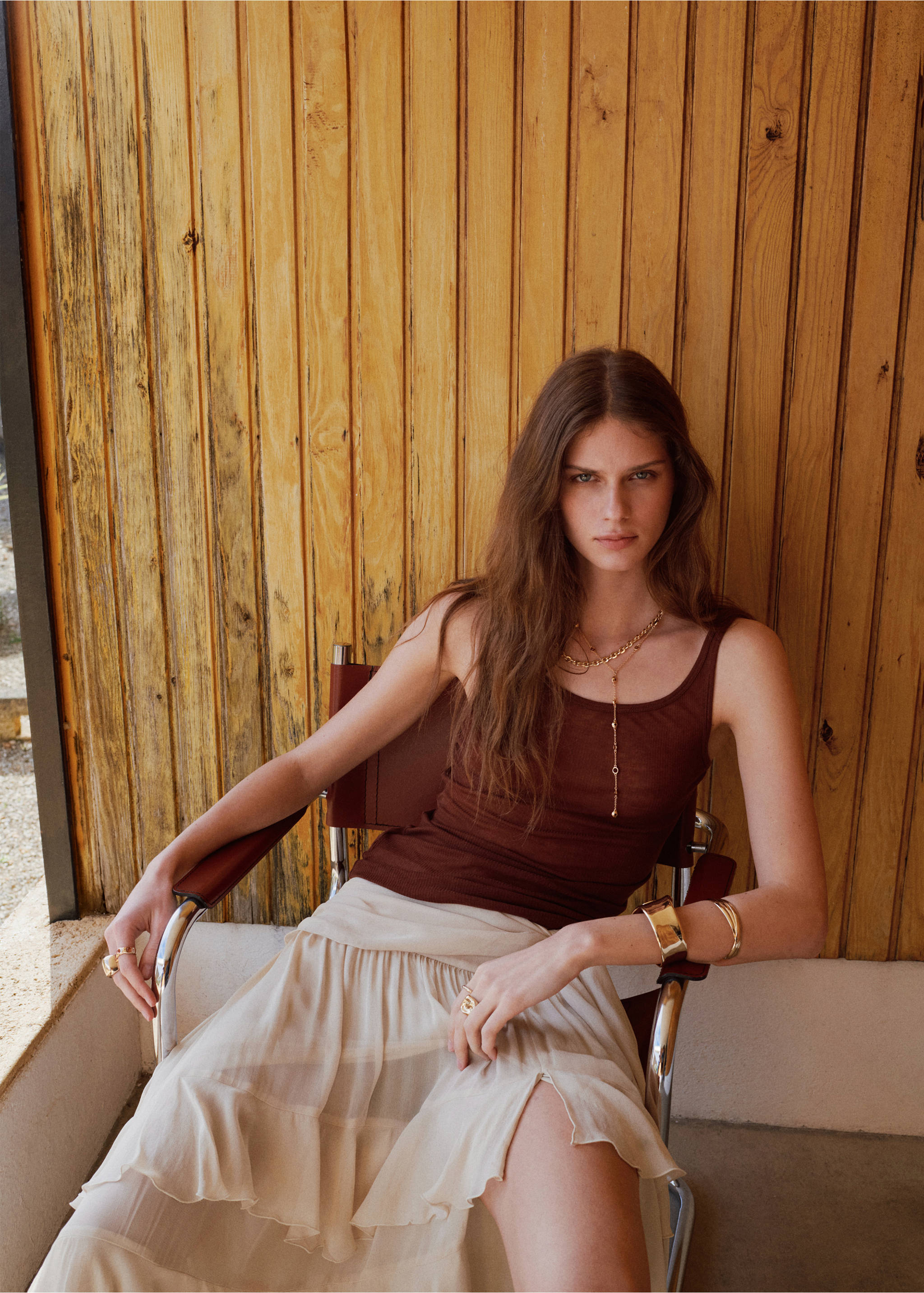 Ruffle tie skirt - Details of the article 1, Ecru. Ref: 27087941-00.