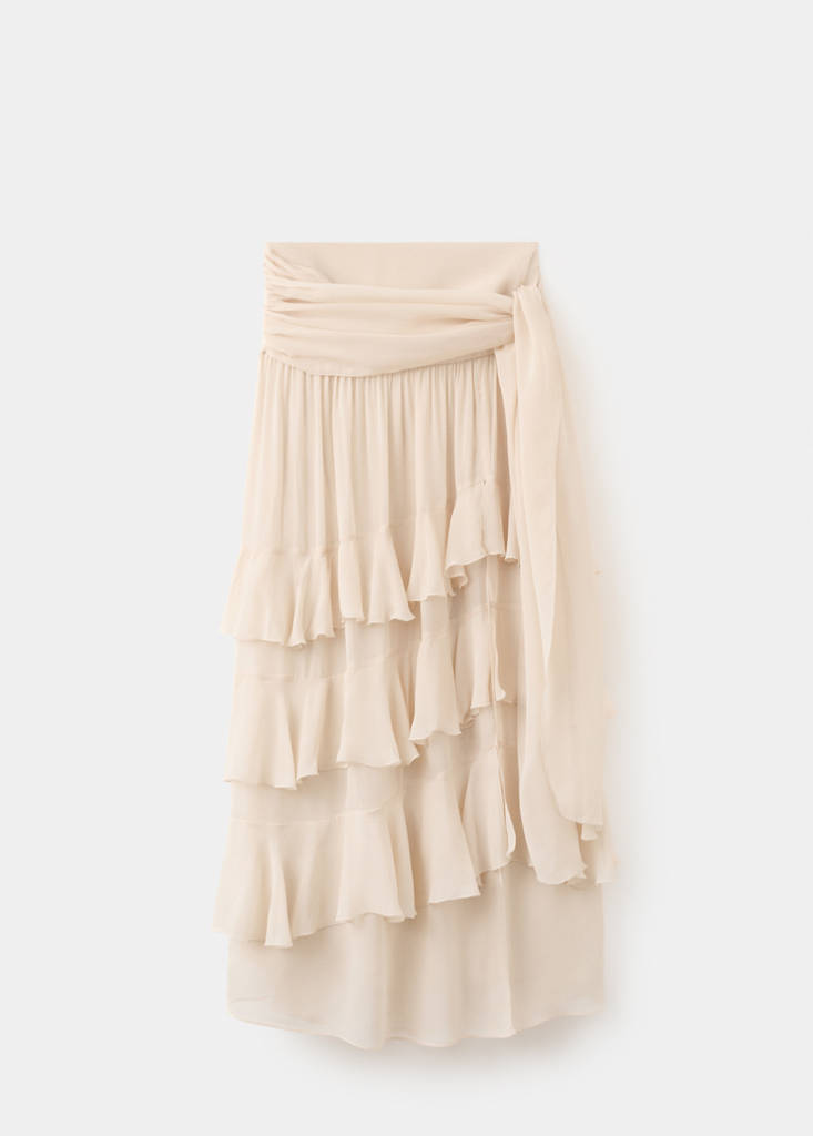 Ruffle tie skirt — Ecru