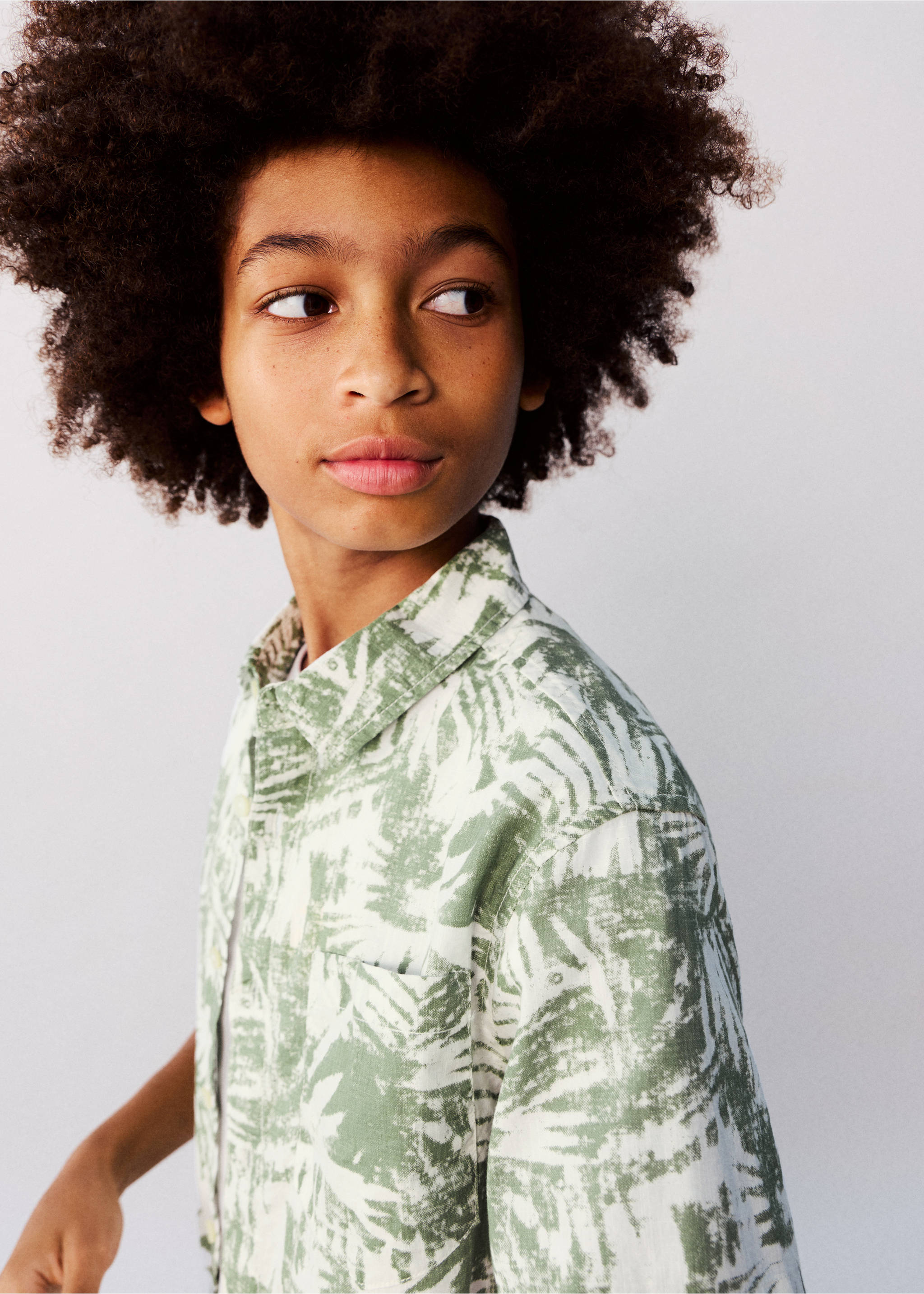 Floral-print cotton shirt - Details of the article 1, Green. Ref: 27088265-00.