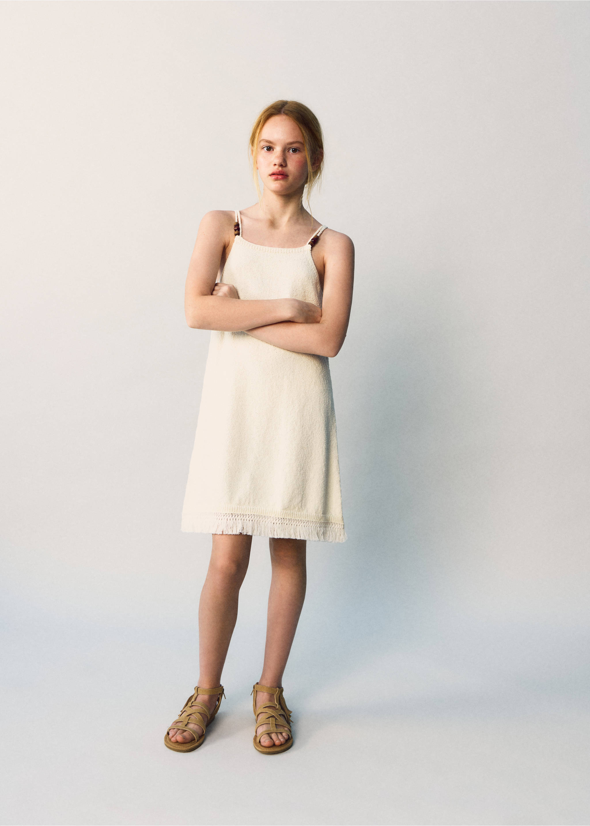 Knitted dress with fringe detail - General plane, Off White. Ref: 27088266-00.