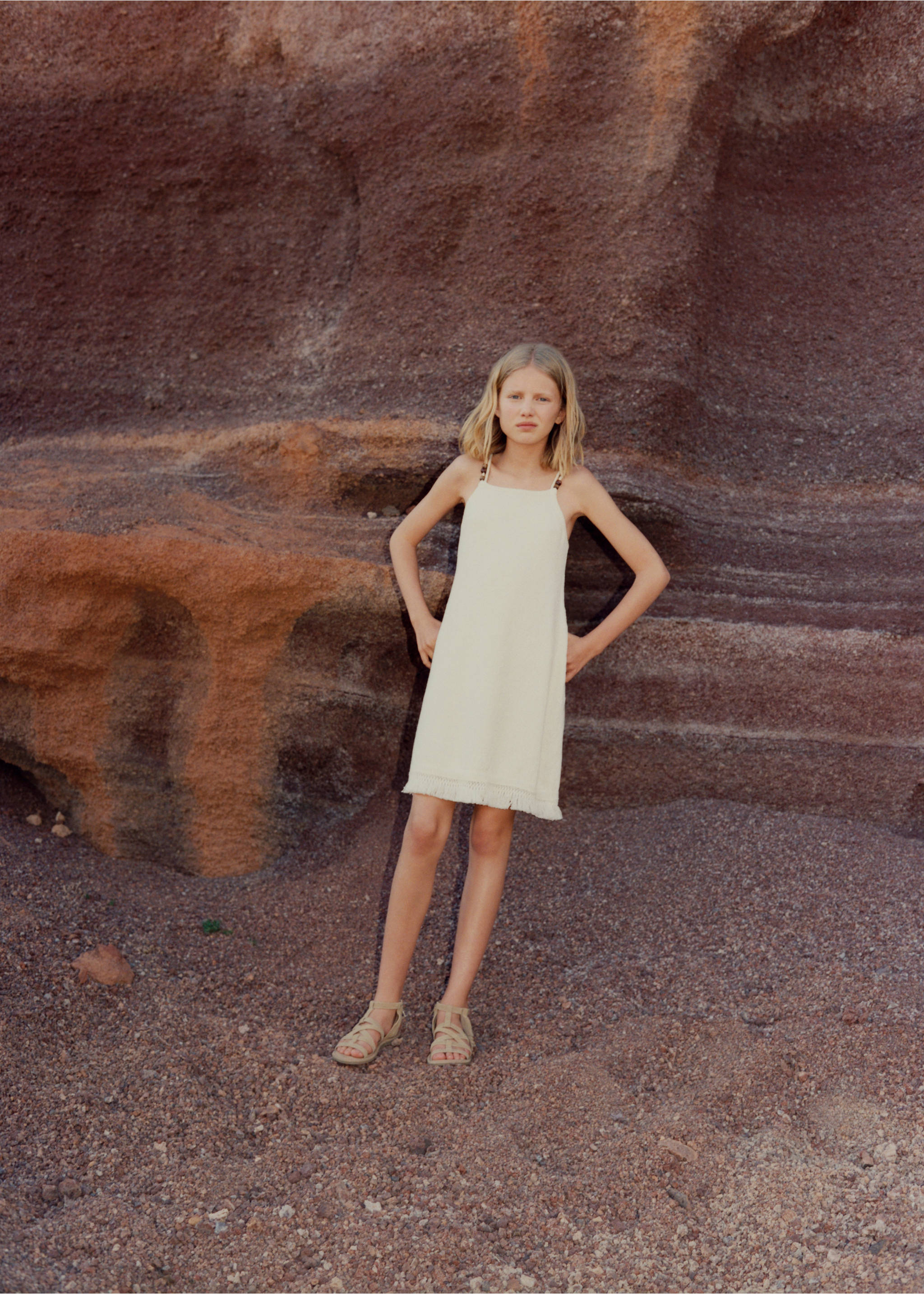 Knitted dress with fringe detail - Details of the article 5, Off White. Ref: 27088266-00.