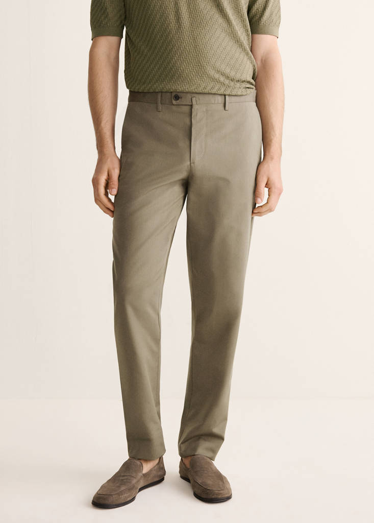 Wool cotton slim fit suit trousers — Khaki