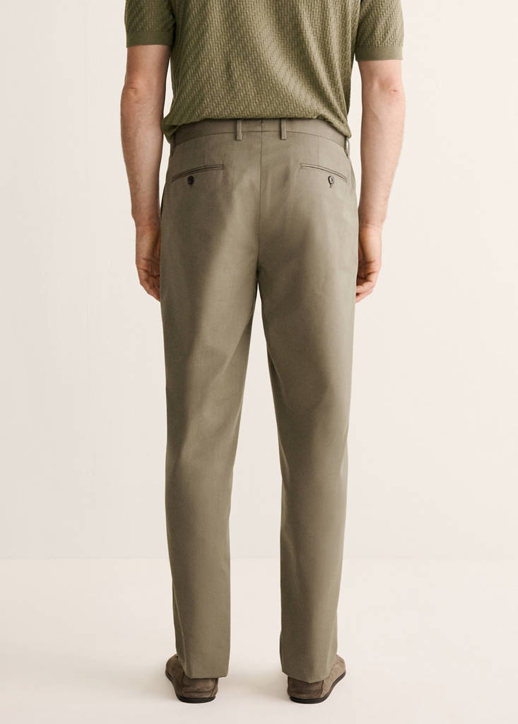 Wool cotton slim fit suit trousers — Khaki