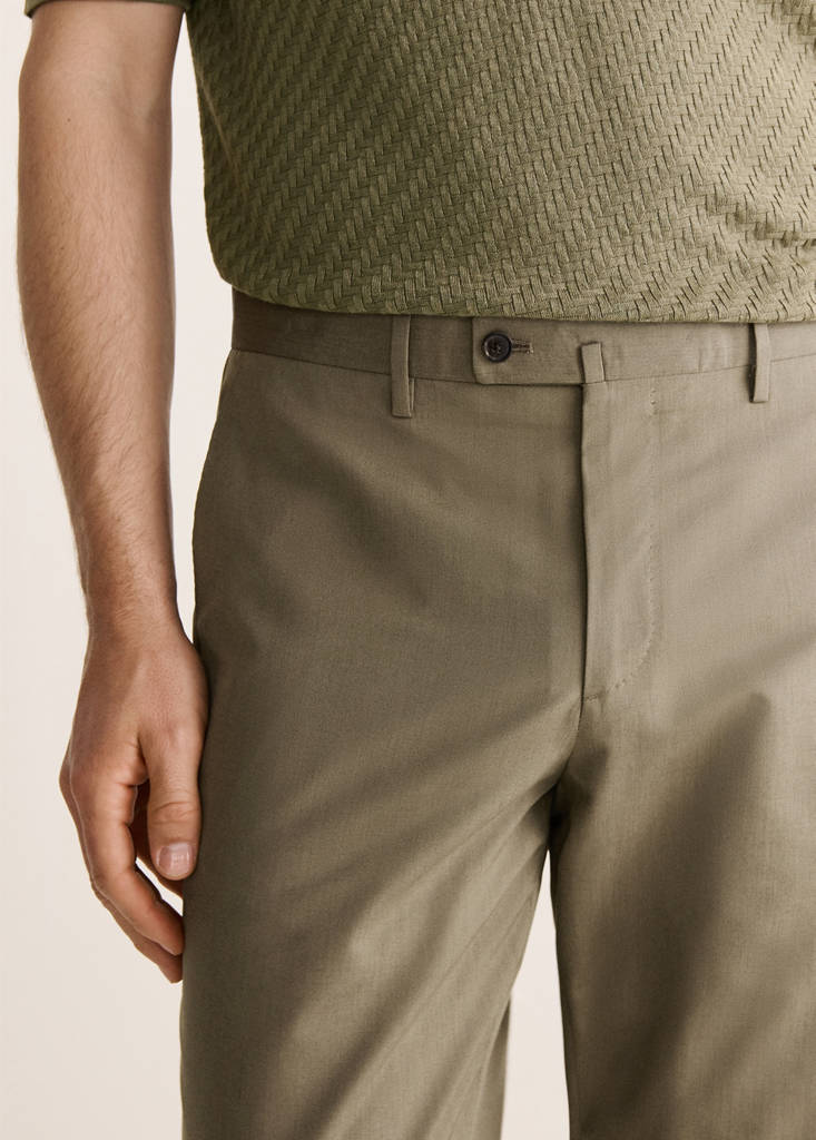 Wool cotton slim fit suit trousers — Khaki