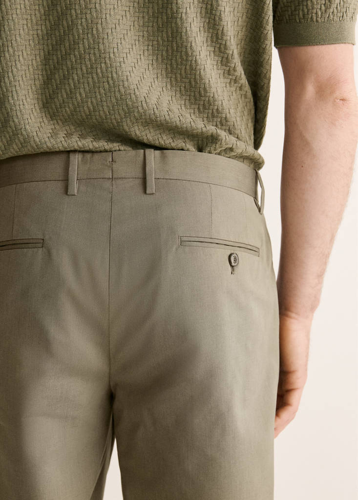 Wool cotton slim fit suit trousers — Khaki