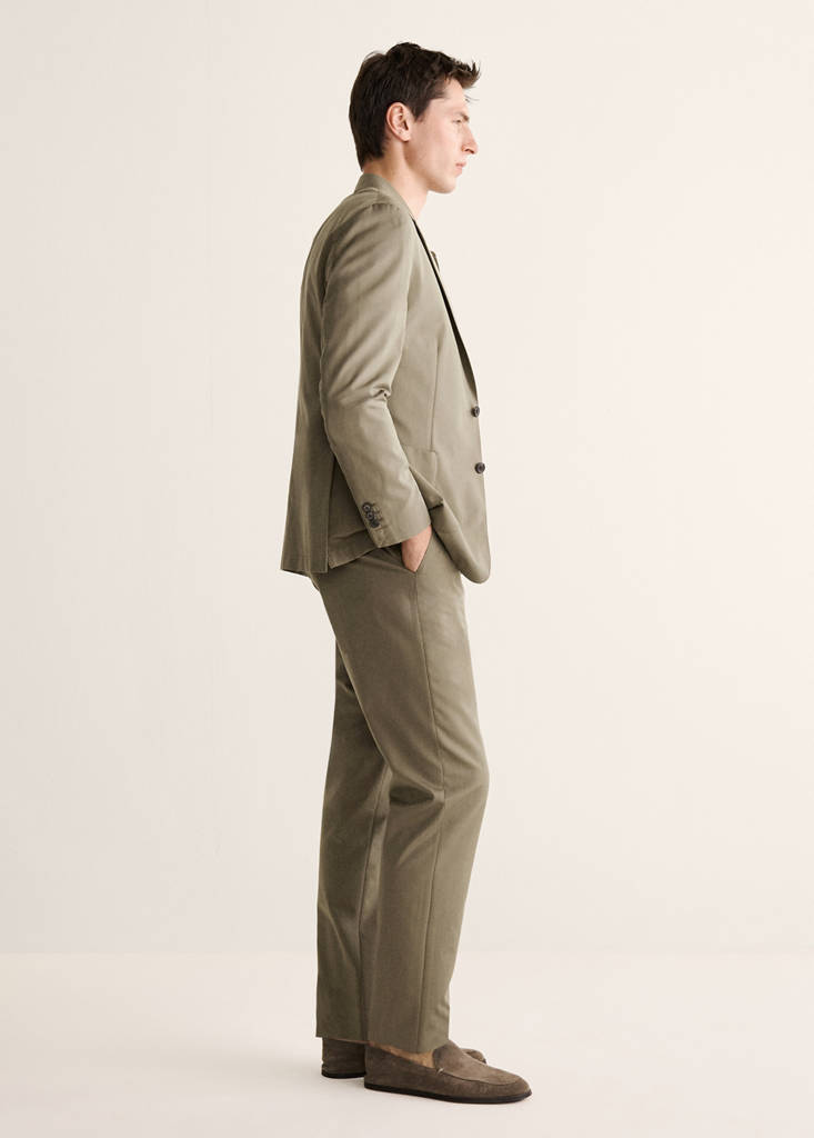 Wool cotton slim fit suit trousers — Khaki