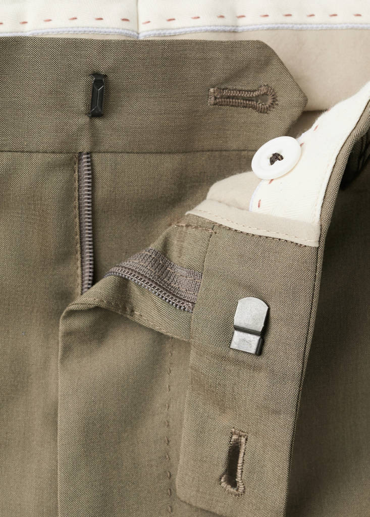 Wool cotton slim fit suit trousers — Khaki