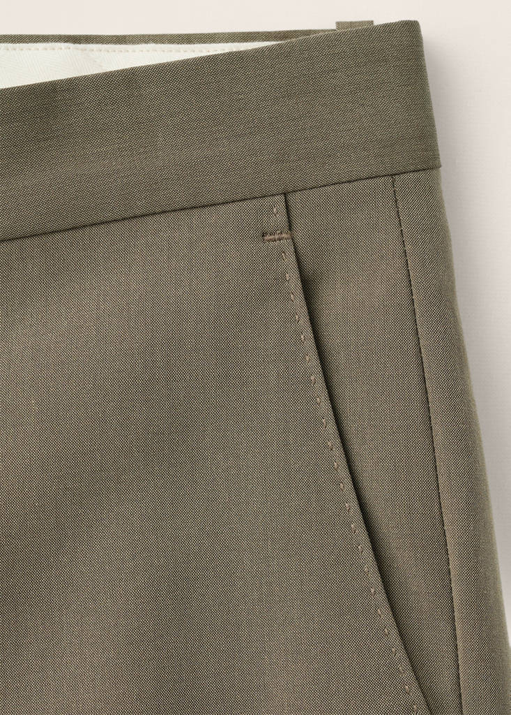 Wool cotton slim fit suit trousers — Khaki