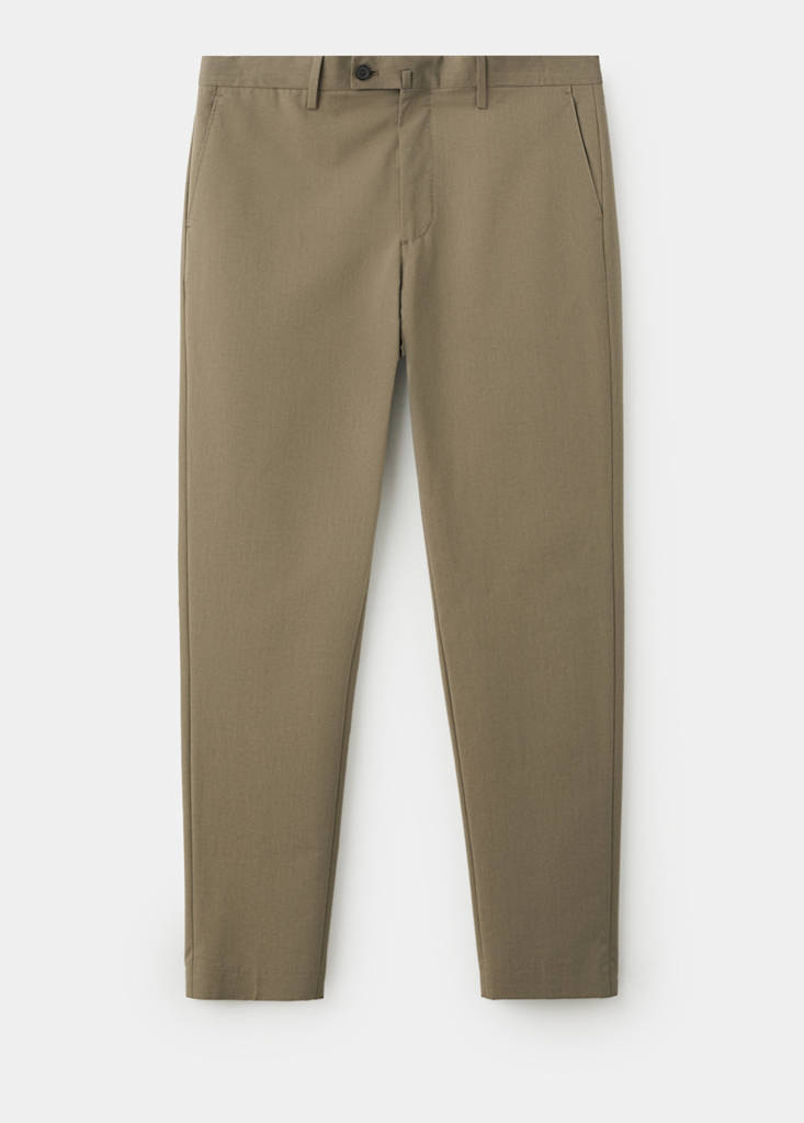 Wool cotton slim fit suit trousers — Khaki