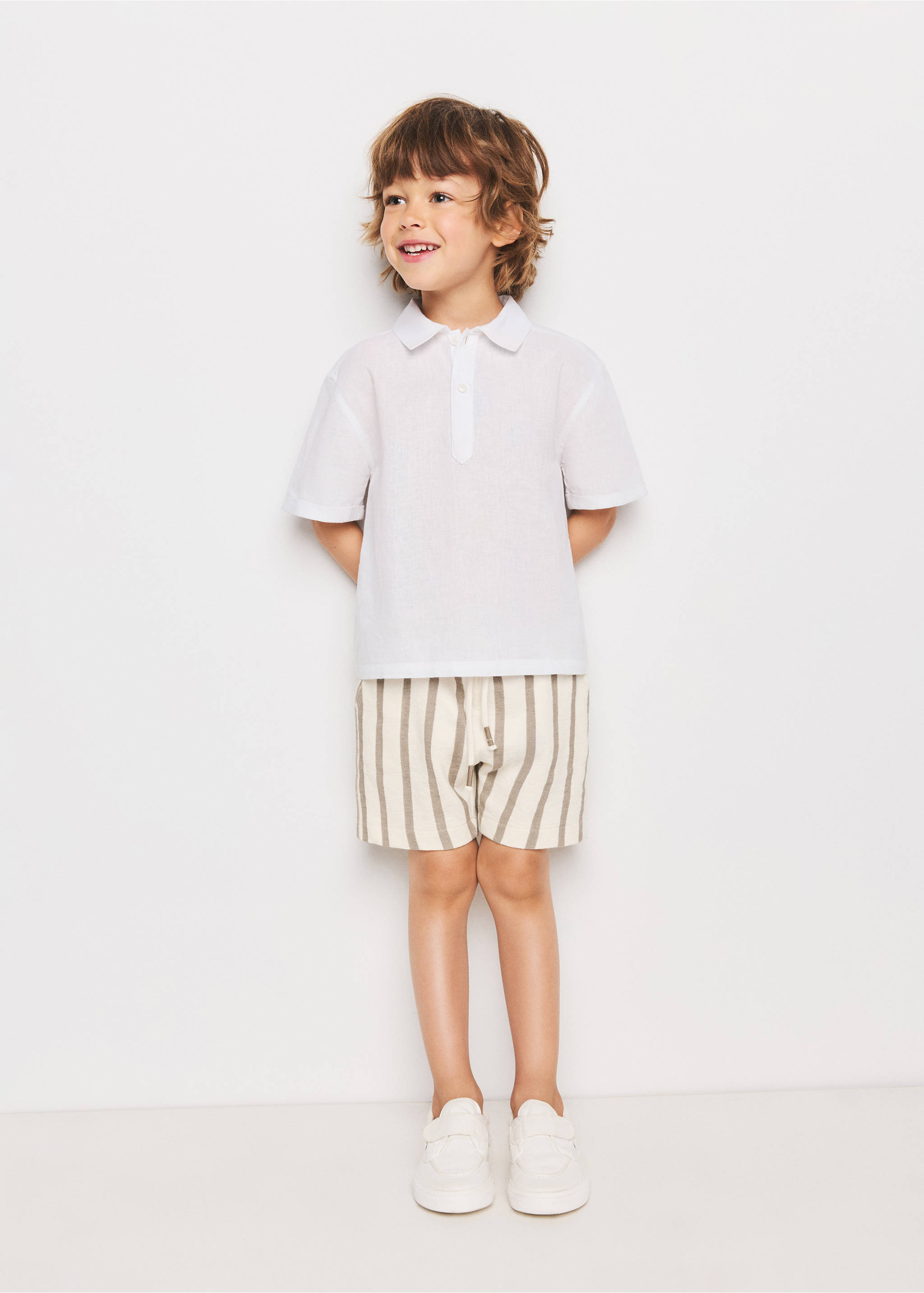 Striped cotton Bermuda shorts - General plane, Medium Brown. Ref: 27088272-00.