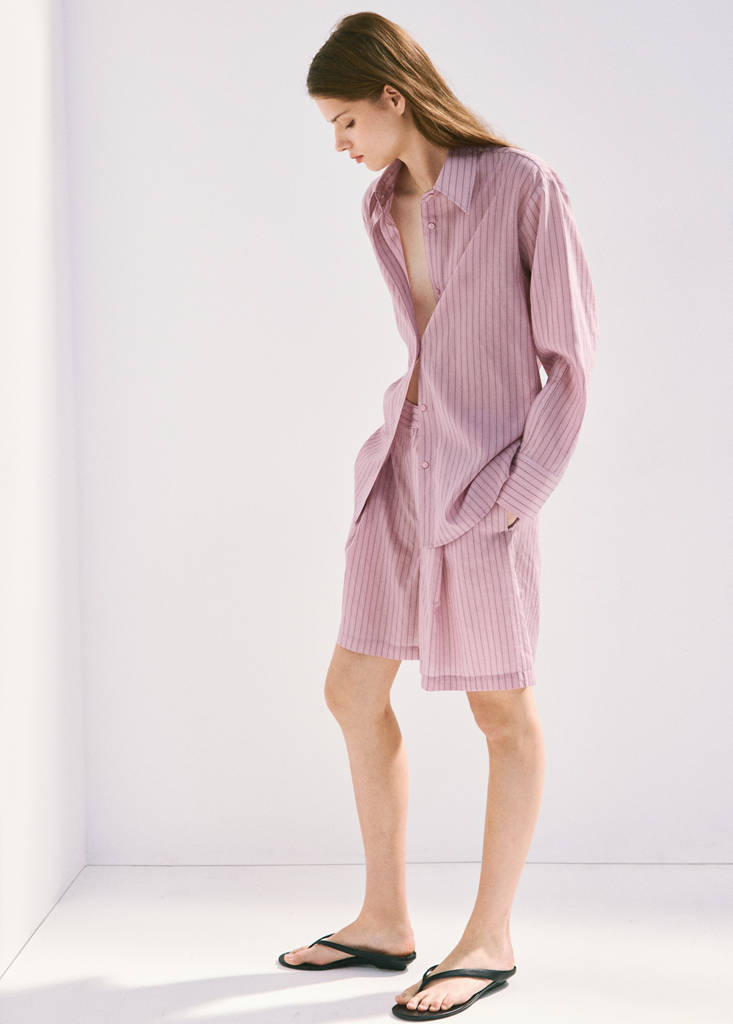 Pinstripe straight Bermudas — Pastel Pink